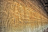 Angkor Wat temple, the bas-reliefs of the third enclosure. East Gallery Southern Part. Churning of the Ocean of Milk.